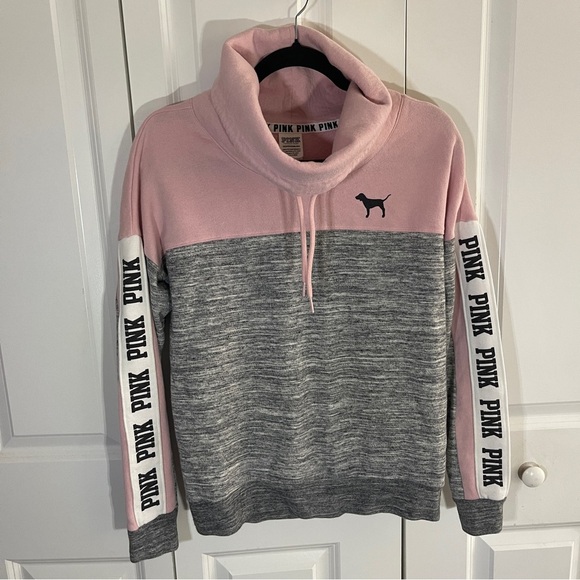 Victoria’s Secret Pink High Cowl Neck Pullover Size XS Sweatshirt Colorblock - Picture 1 of 8